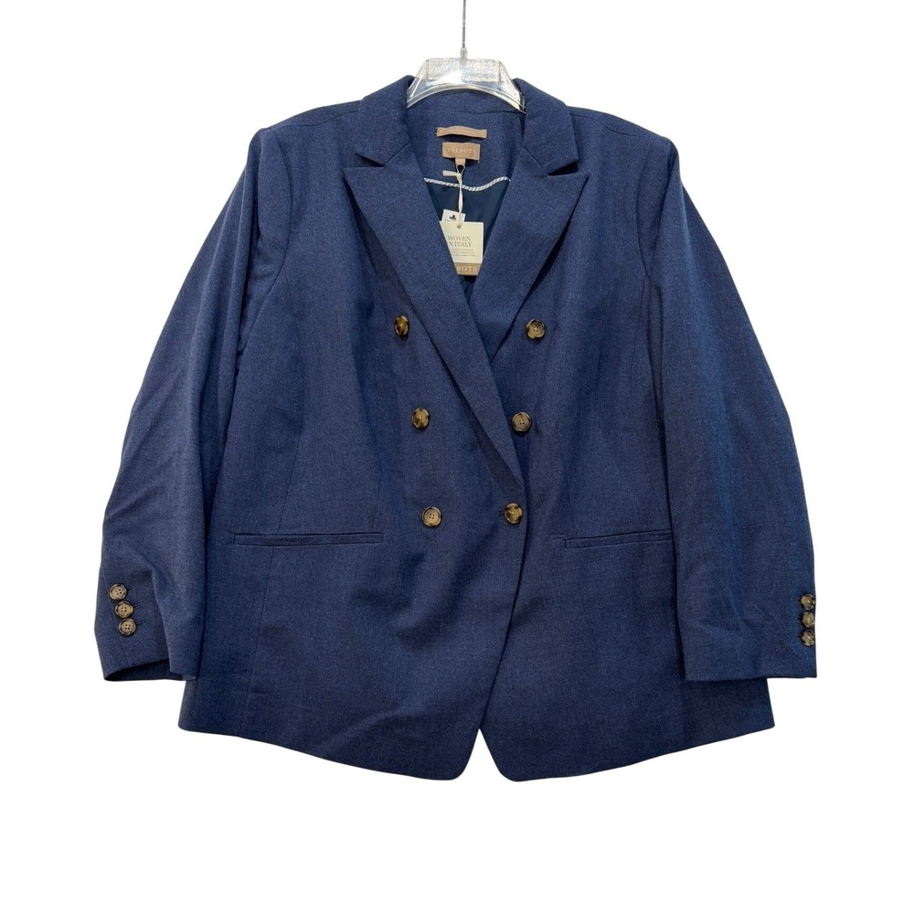 Talbots Blue Wool Blend Double‎ Breasted Blazer Woven in Italy Plus Size 22W NWT